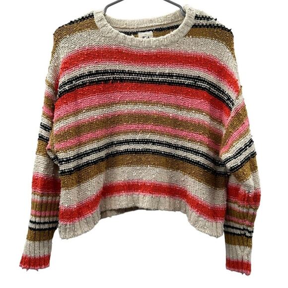 Billabong Easy Going Multicolor Chunky Knit Long Sleeve Cropped Sweater Sz XS - Picture 3 of 11